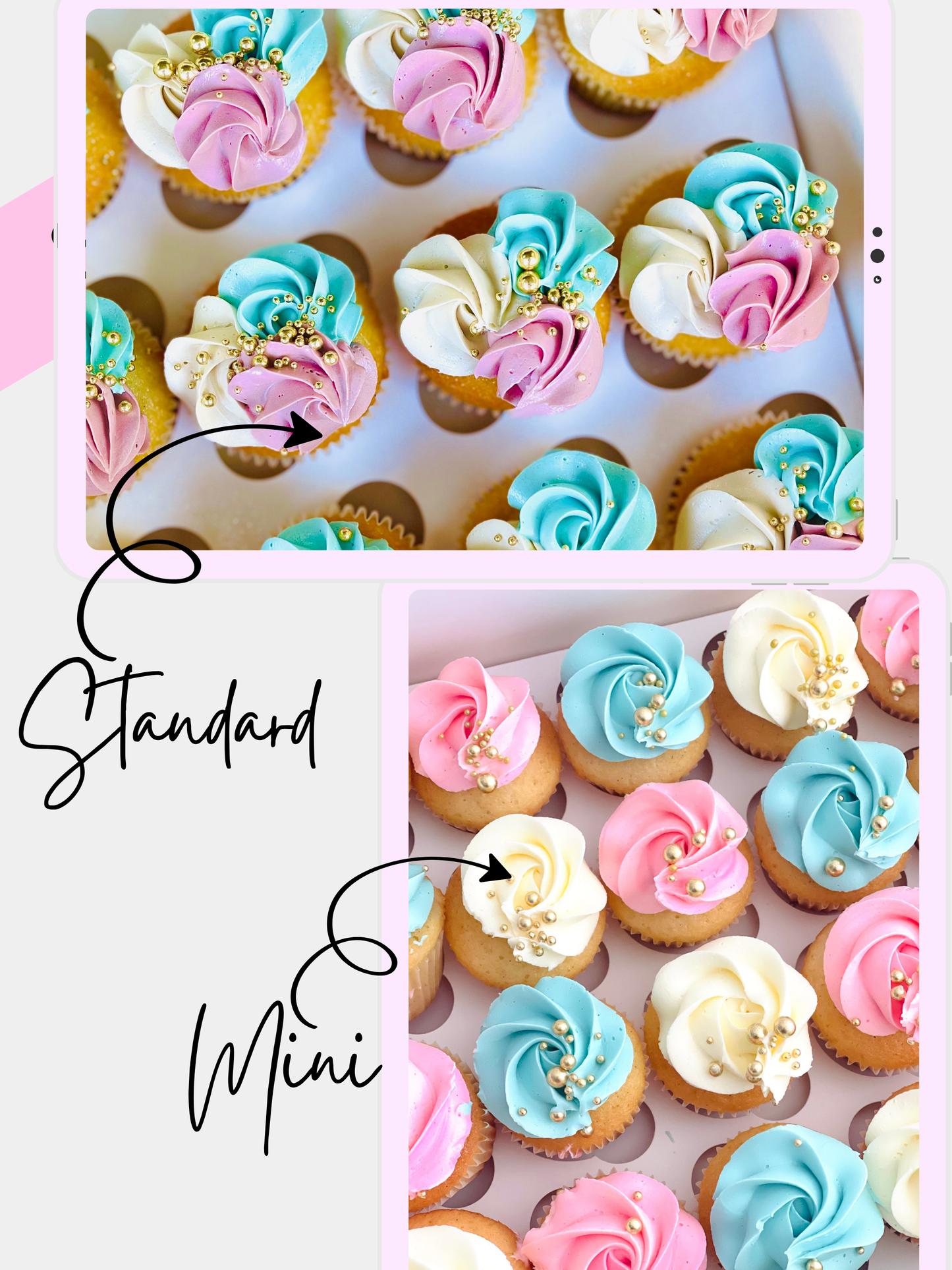 cupcakes with blue white and pink swirls, perfect for baby shower