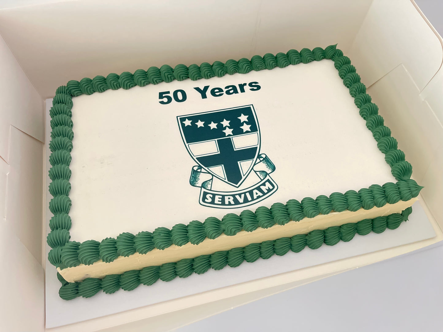 slab cake with edible logo