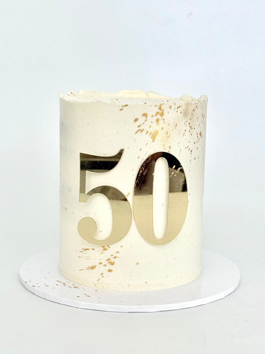 Candle with gold number '50' on a white background