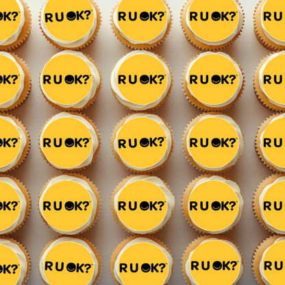 cupcakes with yellow R U Ok on top