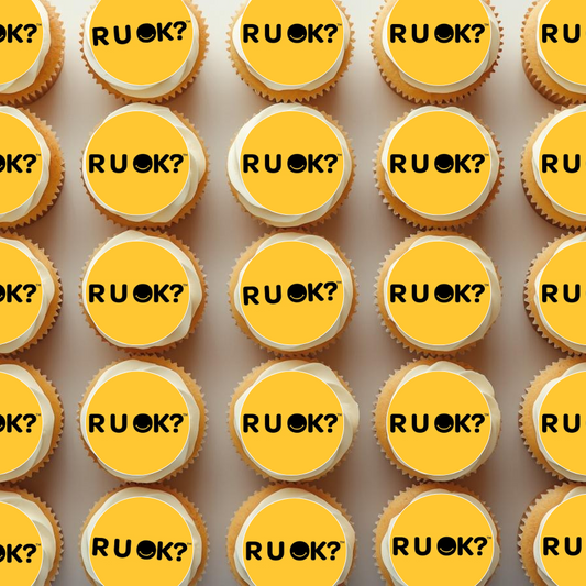 cupcakes with yellow R U Ok on top