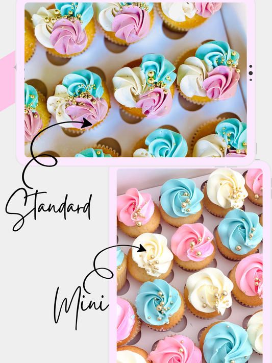 cupcakes with blue white and pink swirls, perfect for baby shower