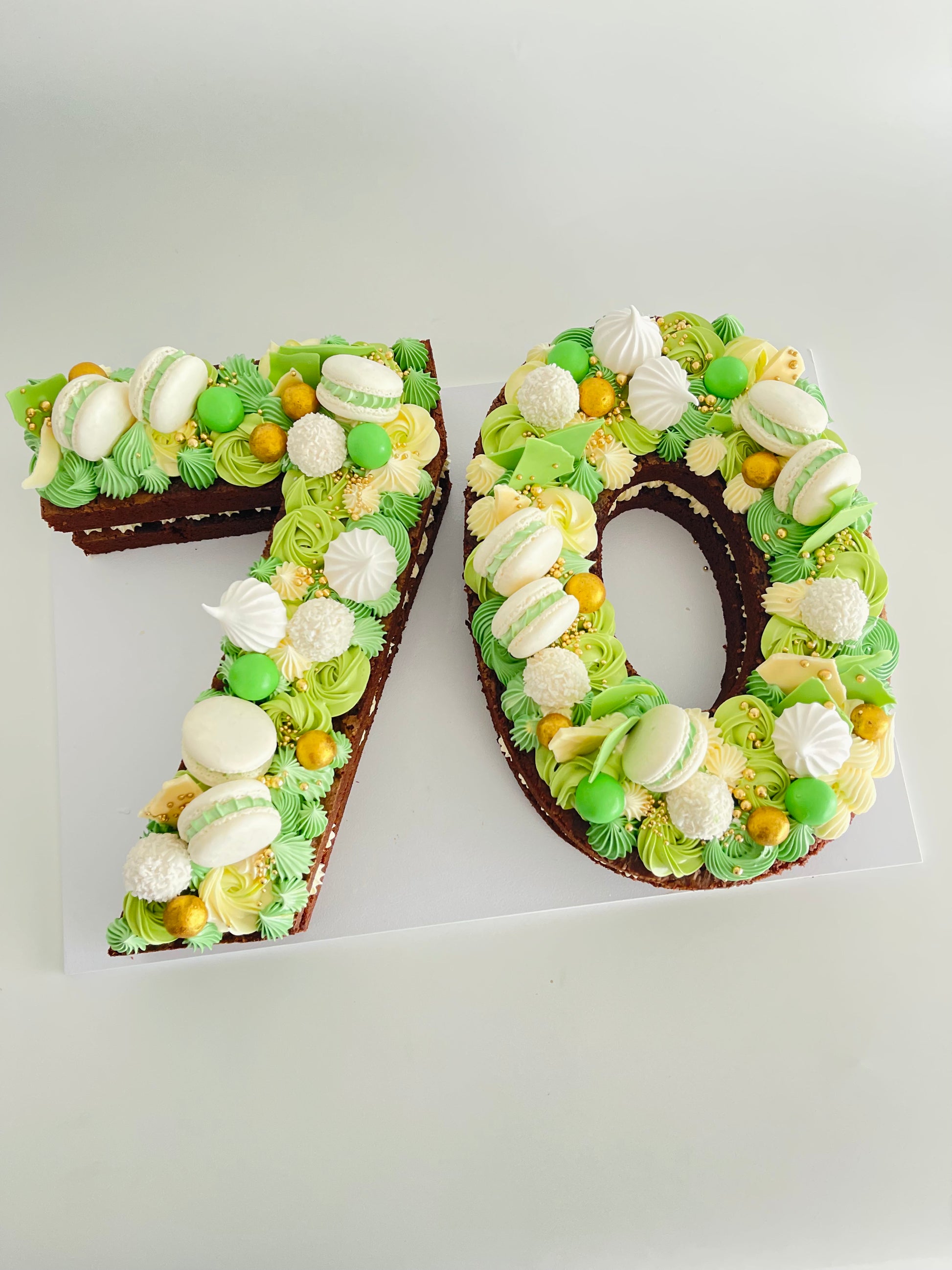 70th birthday cake in green colour scheme