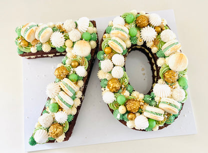 green and white 70th birthday cake