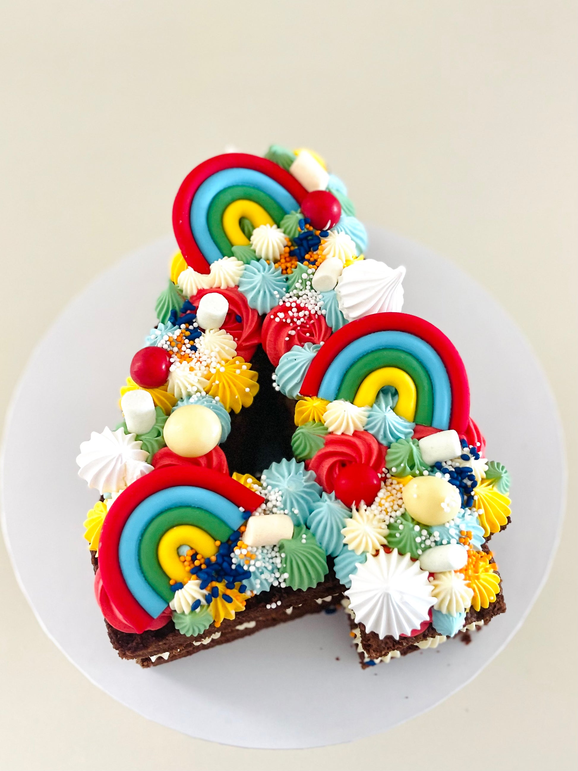 Rainbow theme number cake